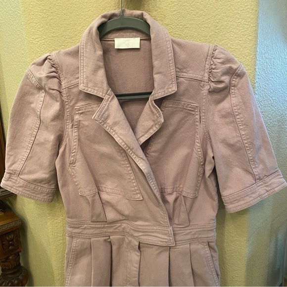 7 FOR ALL MANKIND Women Lilac Pleated Short Sleeve Denim Romper Size XS - Picture 2 of 9